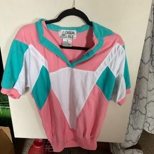 Vintage 80s women’s medium pastel color blocked polo shirt